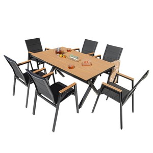 Conjunto de mesa de exterior escandinavo para 6 personas, de aleación de aluminio, rectangular, extensible, para jardín o balcón. - Product Image 1