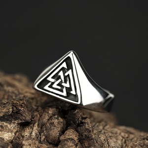 yunnique Men's Nordic Viking Triangle Symbol <b>Ring</b> Stainless Steel Geometric Design Hip Hop Style Gift Jewelry - Product Image 1