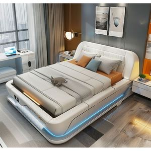 เตียงนอนไม้สมาร์ทอเนกประสงค์ทันสมัย เป็นมิตรกับสิ่งแวดล้อม พร้อมลิ้นชักเก็บของแบบแข็งและแบบนุ่ม มีพอร์ต USB ปรับแต่งขนาดได้ - Product Image 5