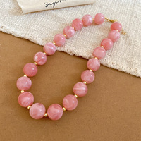 Collier ras du cou et bracelet à perles rondes colorées en acrylique et perles dorées pour femme, idéal pour l'été et la plage