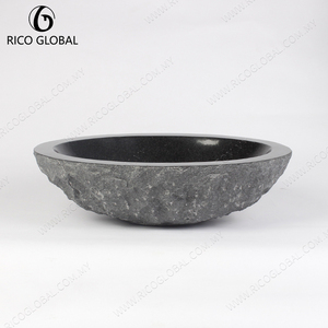 Vasque de salle de bain ovale en granit noir, lavabo à poser sur comptoir, bol de lavabo en pierre naturelle - Product Image 3