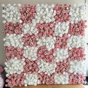 Mur de fleurs rouges 3D 5D en tissu enroulable, panneau mural en soie artificielle avec roses pour la décoration de scène de mariage - Product Image 2