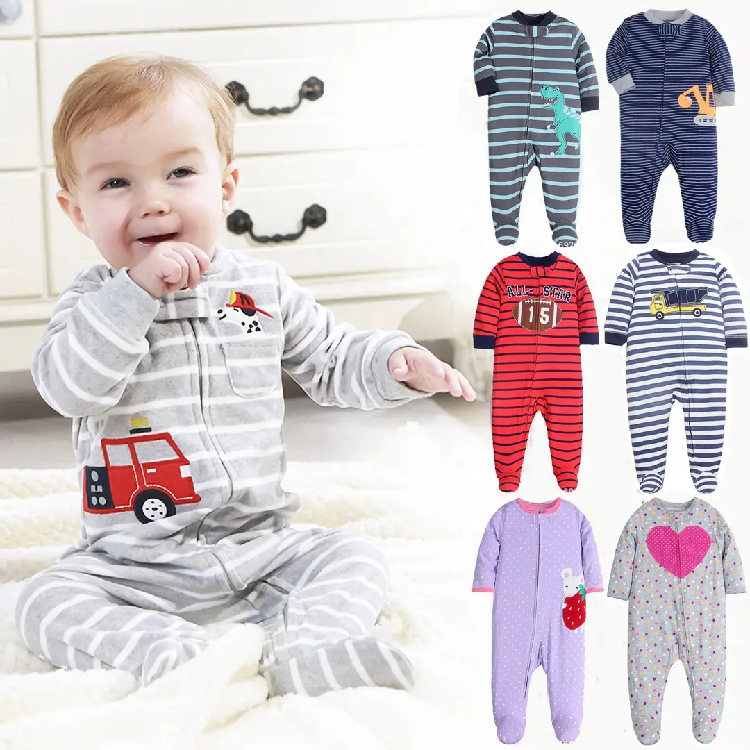 Wholesale 0 to 6 Months Newborn Girls Zipper Sleeper Toddler Baby Footie Kids Pajamas With Low Moq