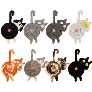 <b>Cat</b> Butt Crochet Drink Coaster Set <b>Funny</b> <b>Cat</b> for <b>Cat</b> Lover <b>Gifts</b> Resistant Absorbent Cup Mat Handmade Braided Fabric Coasters - Product Image 2
