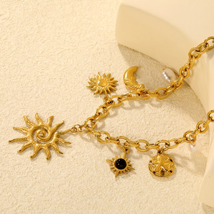 สร้อยคอจี้พระอาทิตย์พระจันทร์ ชุบทอง 18k ทำจากสแตนเลสสตีล เหมาะสำหรับสวมใส่ทุกวัน เครื่องประดับคุณภาพดี - Product Image 4