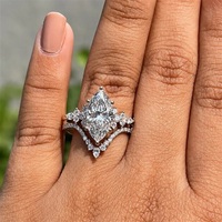 Bague en Moissanite Vintage Coupe Marquise Or Massif 9K 10K 14K 18K Certifiée GRA, Ensemble de Mariage Feuille en Grappe Chevron, Bijoux de Mariage
