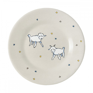 Plato de Melamina Irrompible para Niños, Redondo, Azul, con Dibujo Animado de Niña Sosteniendo una Bola de Nieve - Product Image 2