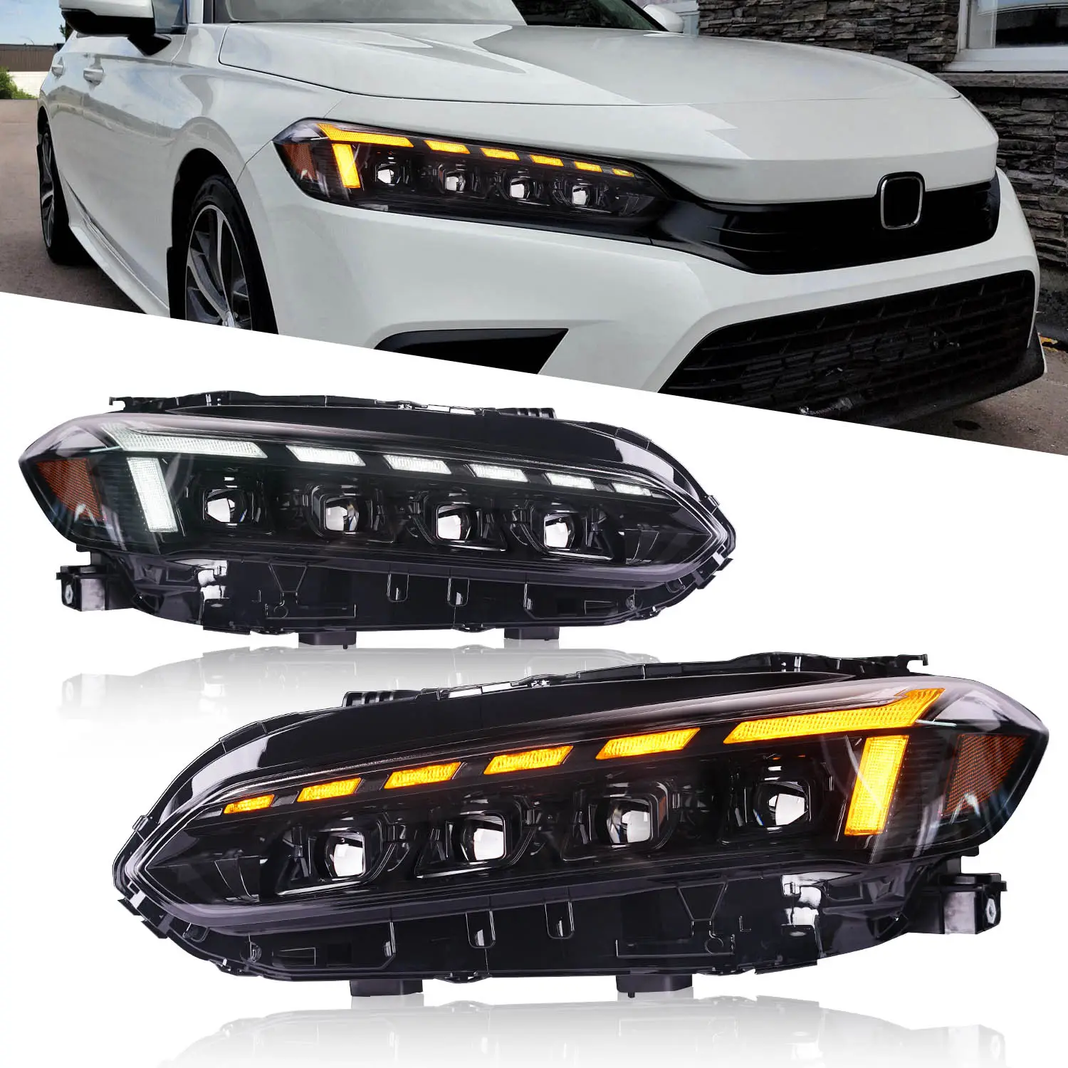Archaic Full LED Headlight for 11th Gen Honda Civic 2021 2022 with Sequential Turn Signal PLUG & PLAY CIVIC Headlamp