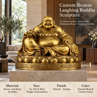 Sculpture Bouddha Riant en Bronze, Finition Antique, Décoration pour Maison, Temple, Hôtel, Jardin, Conception Personnalisée, Vente Directe Usine