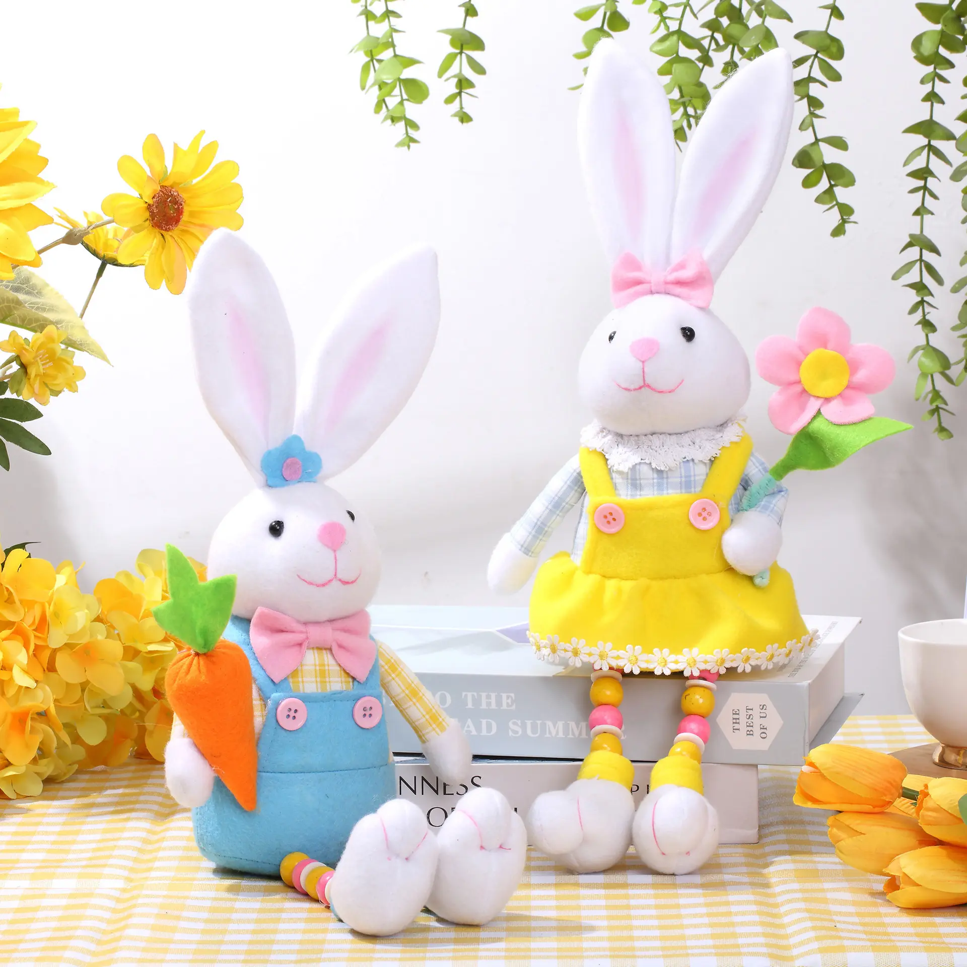 Jouets de lapin en peluche de haute qualité pour enfants jambes de perles colorées fleur de pâques carotte lapin lapin jouets