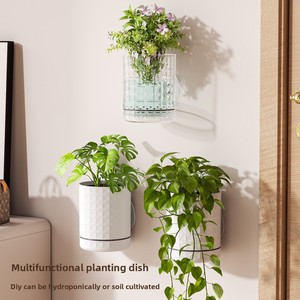 Self-watering PET Wall-Mounted Hanging <b>Basket</b> <b>Flower</b> Pot <b>for</b> Office/Balcony-Soil-Grown Hydroponic Plants Drill-Free Mounting - Product Image 4