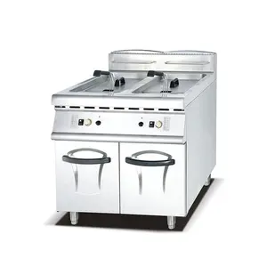 Commercial Kitchen Equipment Cabinet Body Stainless Steel Gas Double Oil Fryer