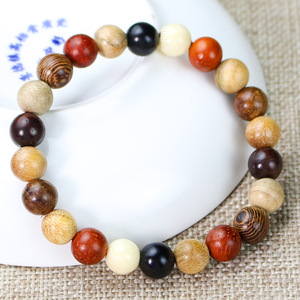 Multi Gemstone Wooden <b>Bracelet</b> 8mm 22 Beads Sandalwood Buddhist Style Unisex <b>Couple</b> Everyday Wear New Chinese Design - Product Image 4