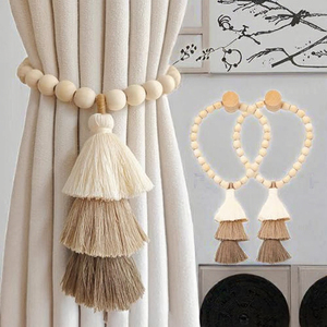 Accessoires de décoration intérieure style moderne, élégant, en bois, avec perles, pour extérieur, attache de rideau, cordon de retenue, cadre de rideau - Product Image 3