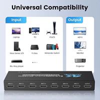 Commutateur 7 entrées 1 sortie en métal de haute qualité pour HDCP 2.0 et 2.2 avec télécommande infrarouge, commutation automatique, prend en charge 4K 60Hz