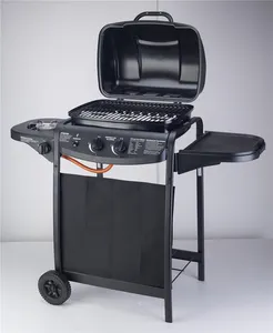 Bruciatore per Barbecue a Gas tavolo laterale pieghevole Set di attrezzi per Barbecue griglia in acciaio inossidabile con carrello per Picnic muslimatex