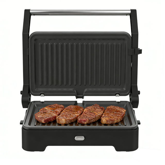 Electric Panini Press Grill Stainless Steel Iron Non-Stick Double Sided Griddle 4-Serving Large Capacity Steak Burgers