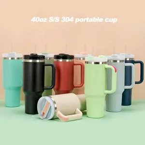 Hot Selling 40 OZ Stainless Steel Insulated Vacuum Portable Outdoor Travel Tumbler Coffee Mug Cup With Handle And Plastic Straw