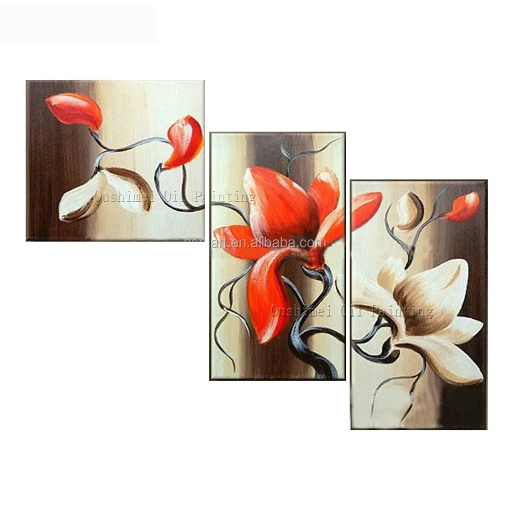 נמוך מחיר הקבוצה צבועה של ציורי שמן על בד מודרני מופשט פרח קיר ציור חדר דקור אמנות אדום פרח