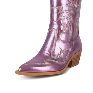 WETKISS Bottes de cheville occidentales à bout pointu en PU, bottes de cow-girl brodées, bottes de cow-boy <span class=keywords><strong>roses</strong></span> métalliques, chaussures pour femmes pour le Texas - Product Image 5