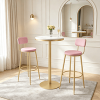 Table haute de bar en marbre nordique, style luxe léger, avec structure en fer forgé démontable, ensemble table et chaises de bar, tabourets de bar pour salon de thé