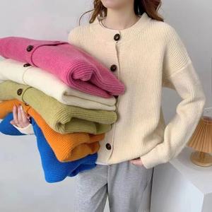 Couleur unie Cardigan <span class=keywords><strong>Pull</strong></span> Femmes Casual Multicolore <span class=keywords><strong>Col</strong></span> <span class=keywords><strong>Rond</strong></span> <span class=keywords><strong>Pull</strong></span> Haute Qualité Tricots Bouton Manteau - Product Image 1