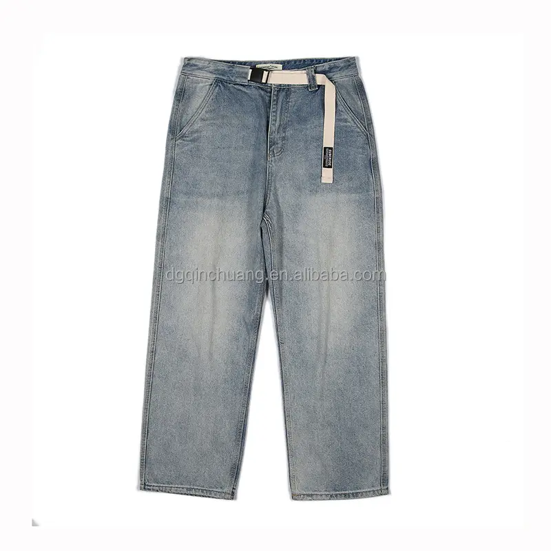Jeans larghi blu pantaloni piegati jeans street fashion da uomo