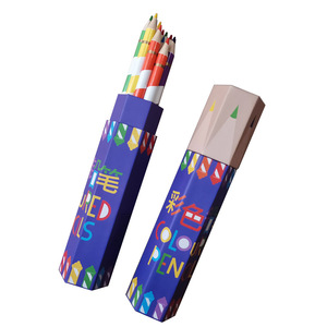 Lot de 12 crayons de dessin en bois aux couleurs vives, forme hexagonale, dans un tube cadeau, ensemble de crayons de couleur personnalisés de 7 pouces pour enfants - Product Image 4