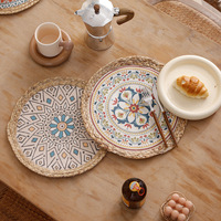 Set de table rond tressé à la main en corde de coton naturelle isolant thermiquement, pour l'extérieur, de luxe, en jacinthe d'eau