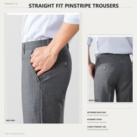 Pantalon de Costume Homme Gris à Rayures Fines Extensible en Tissu TR Coupe Droite Formel Affaires Tenue de Bureau Vente en Gros OEM ODM