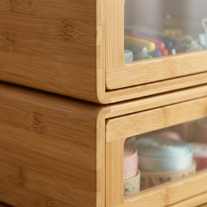 Organisateur de bureau modulaire en bambou empilable avec fenêtre de visualisation, armoire gain de place pour salle d'artisanat - Product Image 4