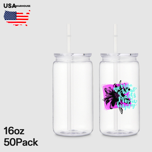 Usa Warehouse Eco-friendly Water Bottle 16oz Reusable <strong>Plastic</strong> <strong>Mason</strong> Tumble <strong>clear</strong> Acrylic Cup With Straw And Lid For Party - Product Image 1