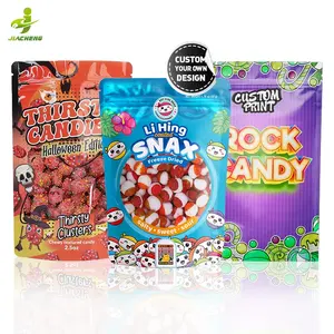 Conception personnalisée de bonbons lyophilisés refermables papier d'aluminium doypack sacs debout en mylar ziplock pour emballage alimentaire