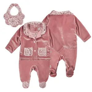 Newborn Baby Clothing Set Baby Wear Fashion China Winter Cotton Knitted Lace Full 100% Polyester 3pcs Newborn Baby Girls Pink
