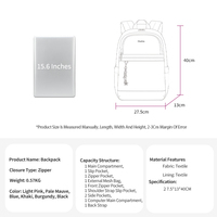 Sac à dos pour ordinateur portable en nylon imperméable pour femme, 15,6 pouces, grande capacité, léger, multi-poches pour les trajets quotidiens
