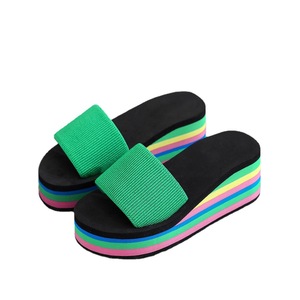 Sandales d'été compensées à talon épais pour femmes, motif chevrons, arc-en-ciel, avec semelle respirante et amortissante - Product Image 5
