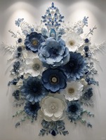 Fleur géante en papier bleu unique faite à la main, grande taille, pour décoration de mariage, fenêtre, mur, événementiel