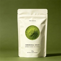 Sachet d'emballage pour matcha avec impression de logo personnalisé, finition mate blanche, pochette Doypack autoportante avec fermeture éclair