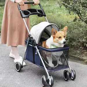 ZMaker Portable Folding Pet Stroller Dog Carrier 4 Wheels Pet Trolleys Detachable Pet Stroller