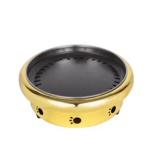 2000w Luxury Gold Round coreano Commercial Tabletop Bbq Buffet Grill elettrico in ceramica con teglia da forno in ghisa da 330mm