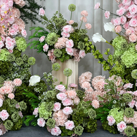 Fleurs artificielles rose poudré associées à un ensemble d'arche de plantes vertes, décoration de fond de mariage, accessoires floraux