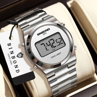 BINBOND Jam Tangan Elektron Pria Baru Jam Tangan Pria Tahan Air Digital LED Baja Tahan Karat Mewah Jam Olahraga Bercahaya Reloj Hombre