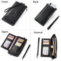 Dompet Panjang Kulit Asli RFID Kasual Tipis untuk Pria dengan Kantong Ponsel, Dompet Gelang Unik Berkapasitas Besar