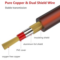 Câble adaptateur audio blindé coaxial torsadé 6,35 mm TS mâle vers XLR femelle, mono 3 broches plaqué or pour guitare et microphone