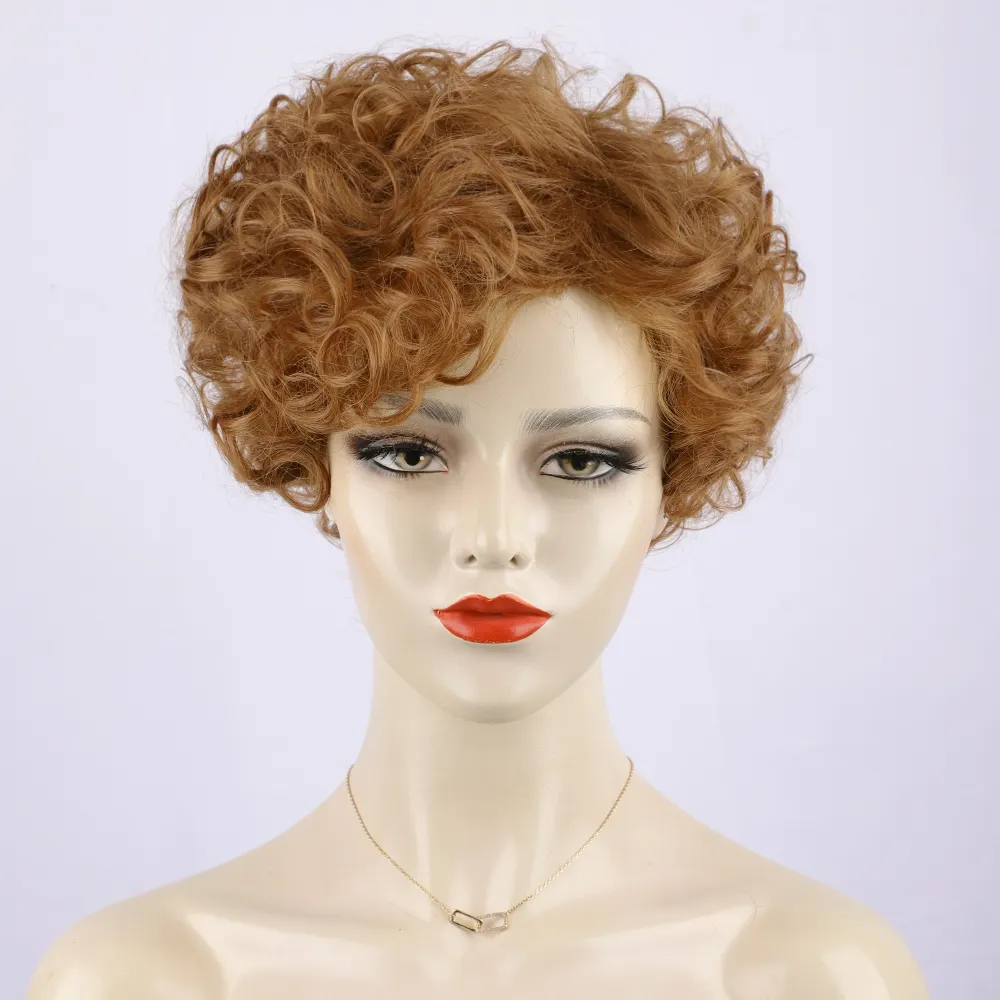 Parrucca bionda sintetica corta con capelli ricci parrucche femminili parrucca marrone Cosplay Marilyn Costume di Halloween per le donne dall'aspetto naturale