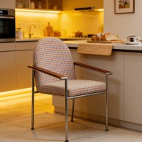 Fauteuil décontracté en fer de style Bauhaus du milieu du siècle, rembourrage doux, dossier personnalisable par un designer ; Chaise de salle à manger de luxe léger pour