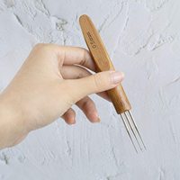 Aiguilles à crocheter pour dreadlocks à une, deux ou trois têtes, pour tressage, 0,5 mm, 0,75 mm, avec manche en bambou