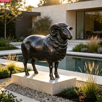 YOUFINE Escultura Geométrica de Bronce Fundido de una Familia de Ibex, Gran Estatua de Dos Cabras Montañosas para Parque Escénico Alpino