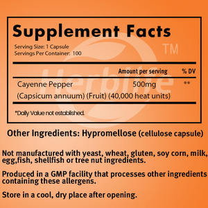 Venta Caliente OEM - Personalizable - Pimiento Cayena (Capsicum Annuum) 500 Mg, Apoyo Herbal, 100 Cápsulas Vegetarianas - Product Image 2