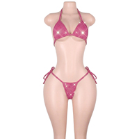 Ensemble de tenues de danse exotique et de club pour adultes, comprenant des bikinis deux pièces noirs à pois et à paillettes, idéal pour les festivals et les filles de la bouteille.